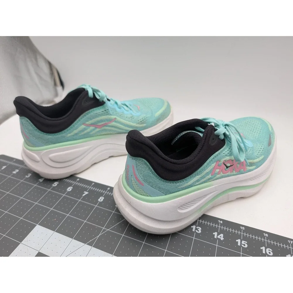Hoka Womens Bondi 9 Size 6 Running Shoes Mesh Cushioned Blue Pink 1162012 BTF